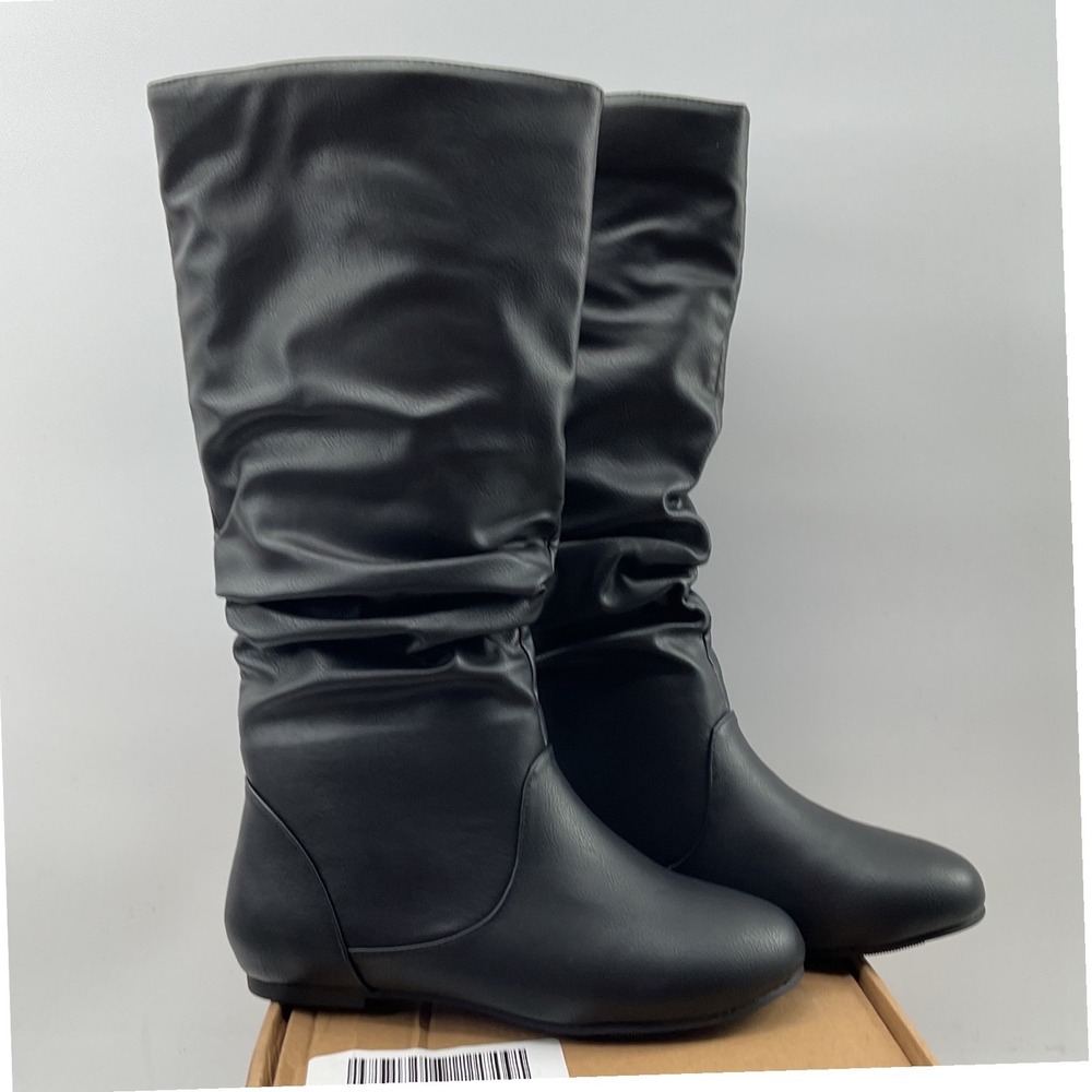 Journee collection Womens Black Slouchy Knee High Flat Boots Size 7.5 Round Toe